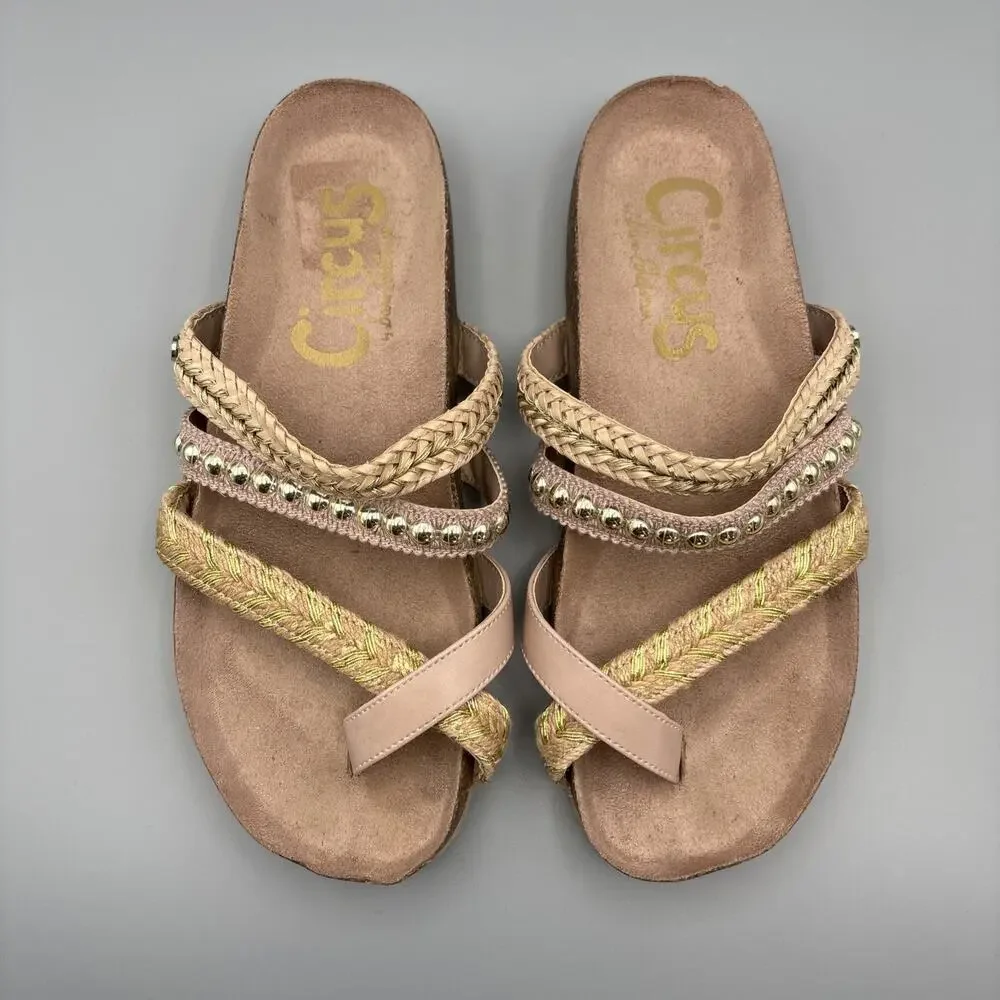 Circus Sam Edelman Oleander Shoes Size 7 Metallic Gold Pink Braided Sandals
